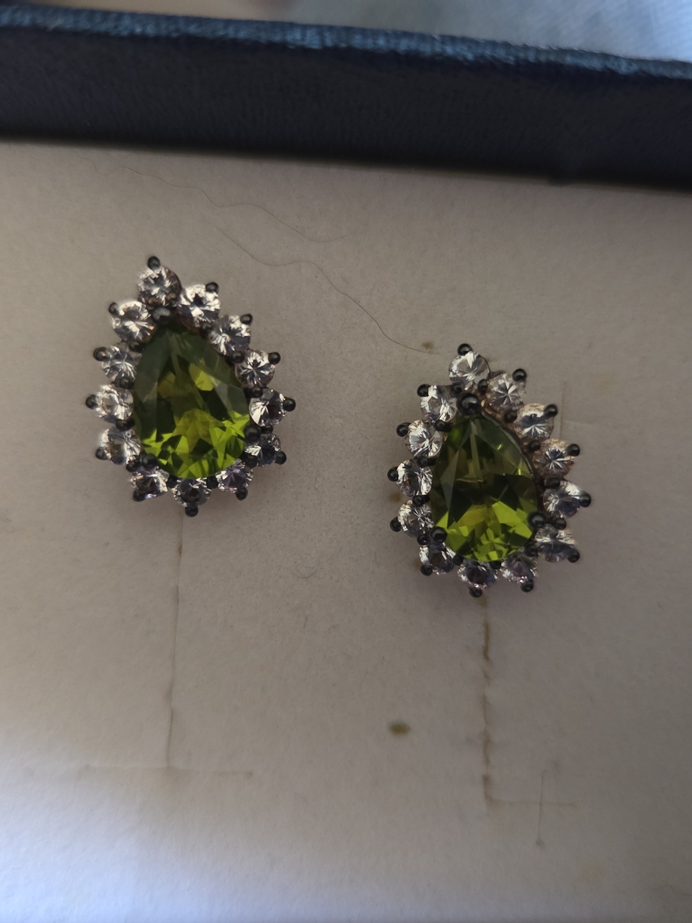 Green Peridot 3.20ctw And White Topaz 2.21ctw  Teardrop Earrings